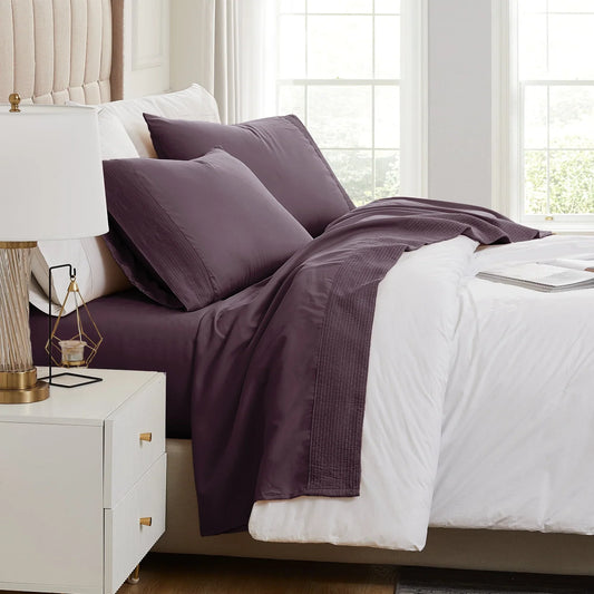 Pintuck Luxe Microfiber 6 Piece Sheet Set, Purple