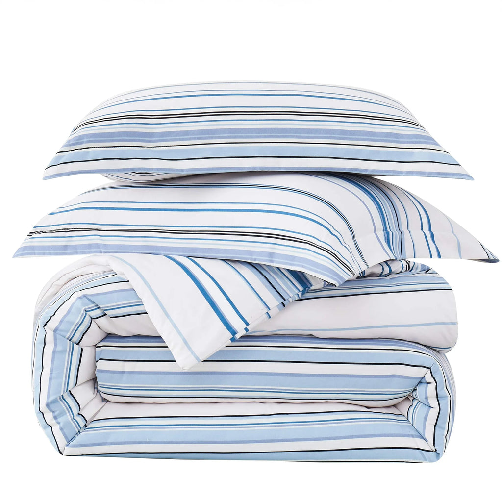 Preppy Stripes Reversible Comforter Set, Blue