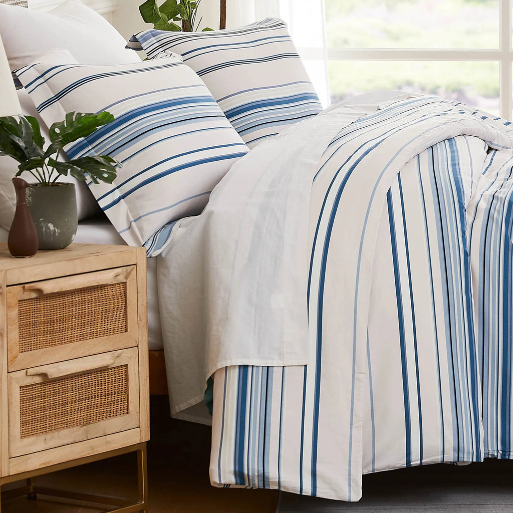 Preppy Stripes Reversible Comforter Set, Blue