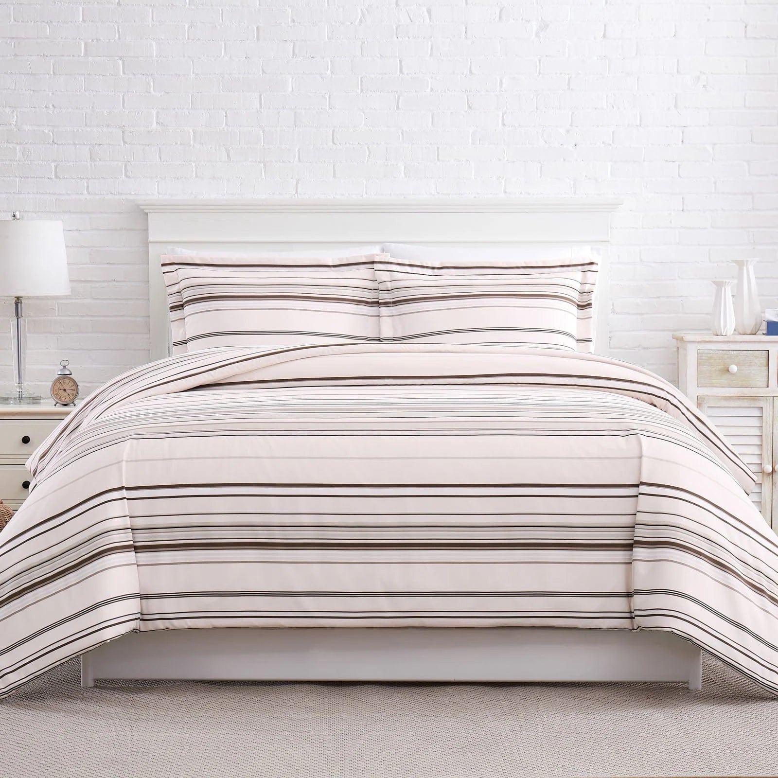 Preppy Stripes Reversible Comforter Set, Taupe