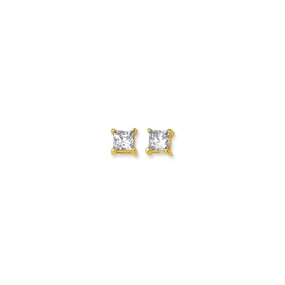 Princess Cut CZ Earrings, 5mm