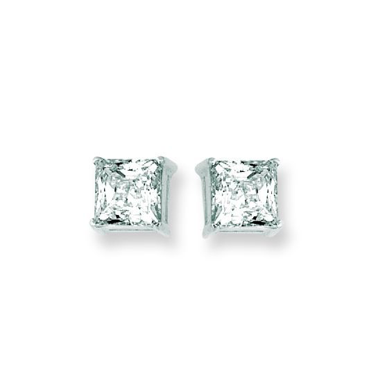 Princess Cut CZ Earrings, 7mm