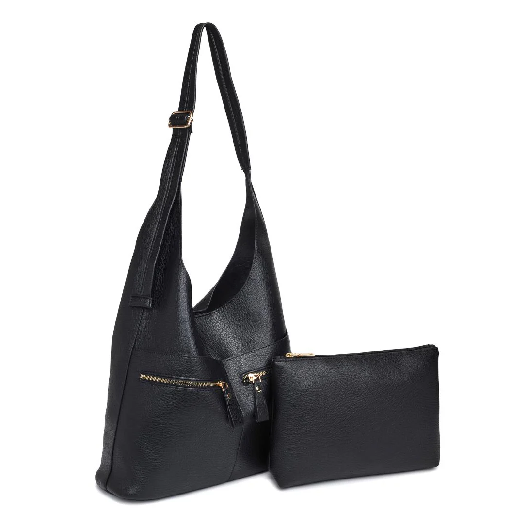 Rhea Hobo & Cosmetic Bag Set, Black