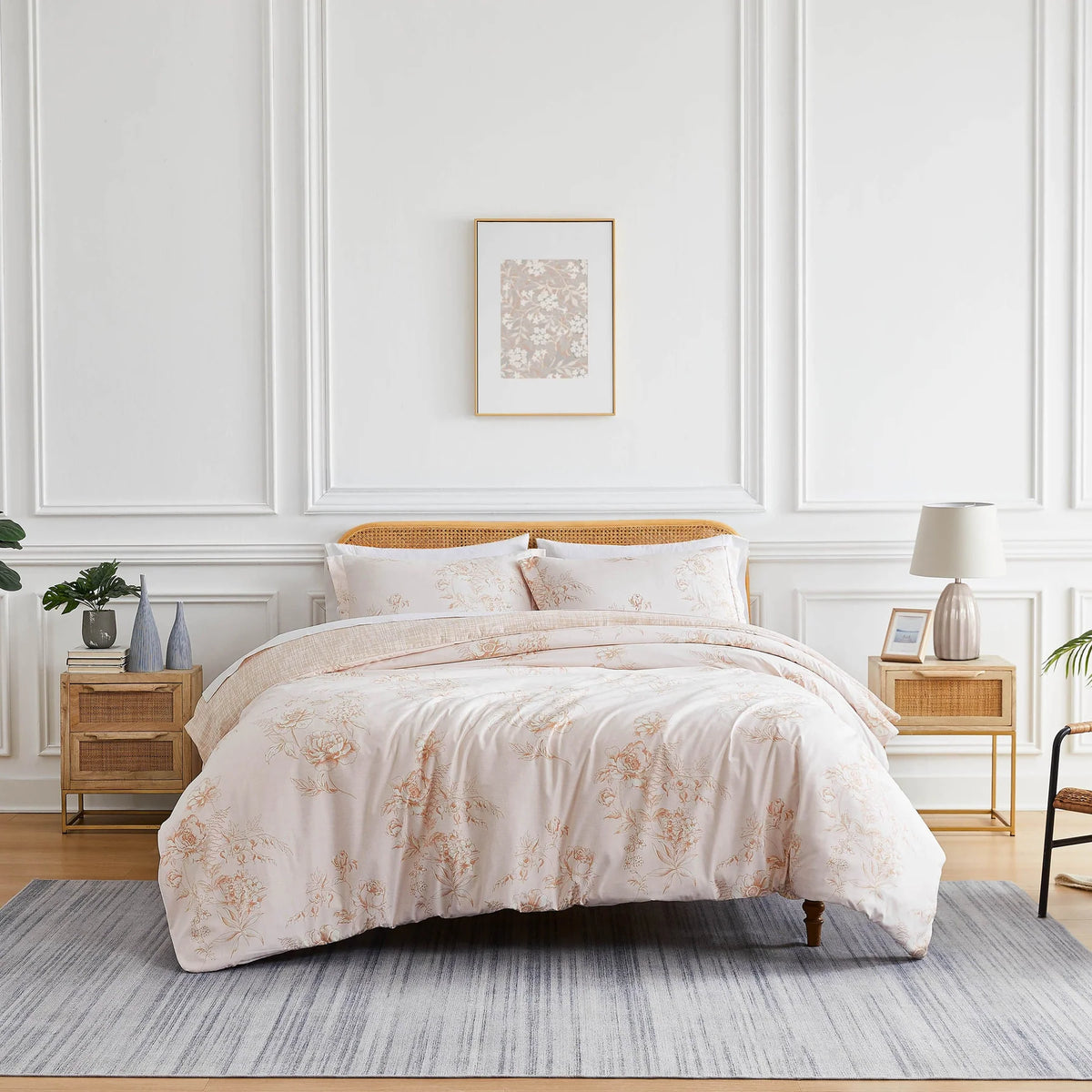 Romantic Floral Reversible Comforter Set, Taupe