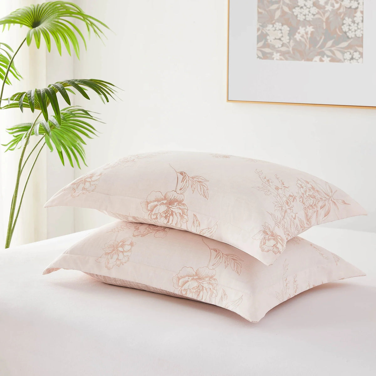 Romantic Floral Reversible Comforter Set, Taupe