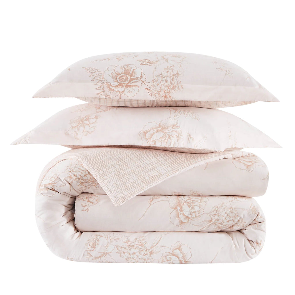 Romantic Floral Reversible Comforter Set, Taupe