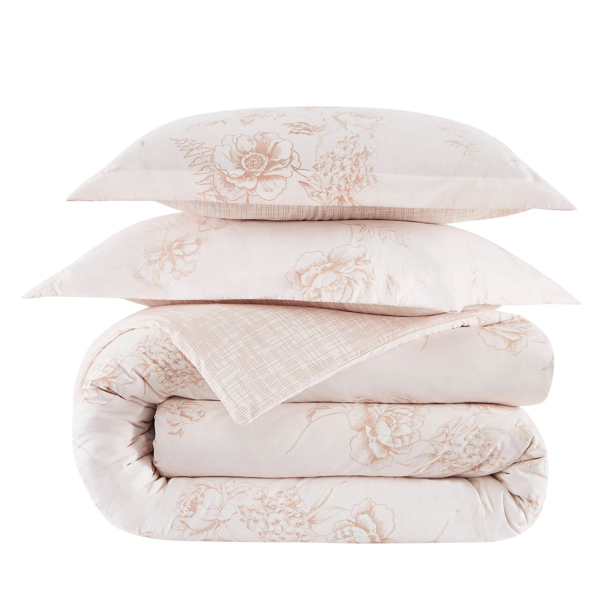 Romantic Floral Reversible Comforter Set, Taupe