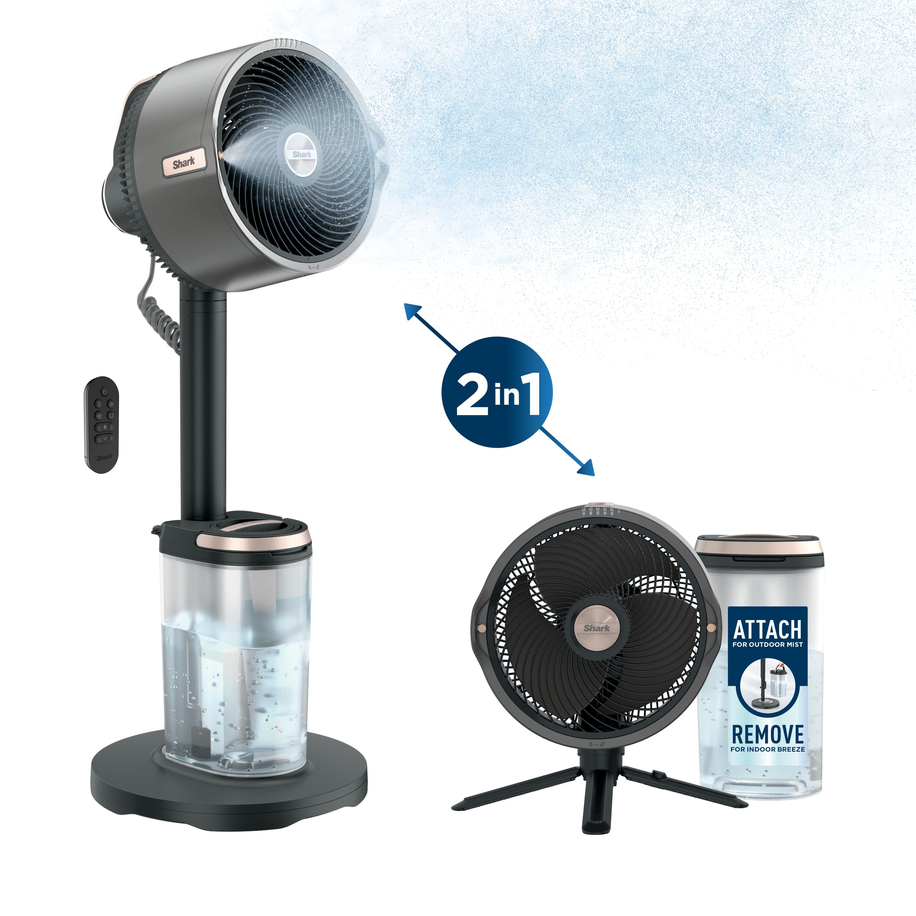 Shark FlexBreeze Pro Mist Indoor & Outdoor Fan, Charcoal Grey