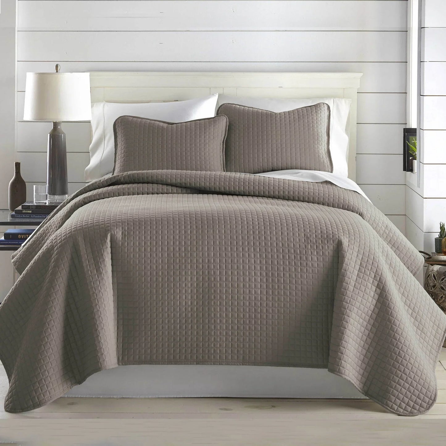 Small Squares Classic Quilt Set, Dark Taupe