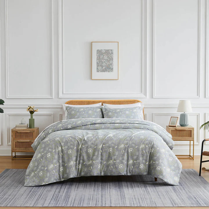 Soft Blossoms Reversible Comforter Set, Steel Blue