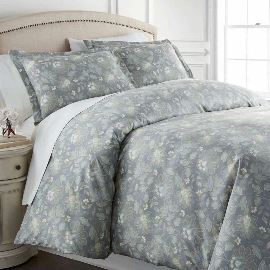 Soft Blossoms Reversible Comforter Set, Steel Blue