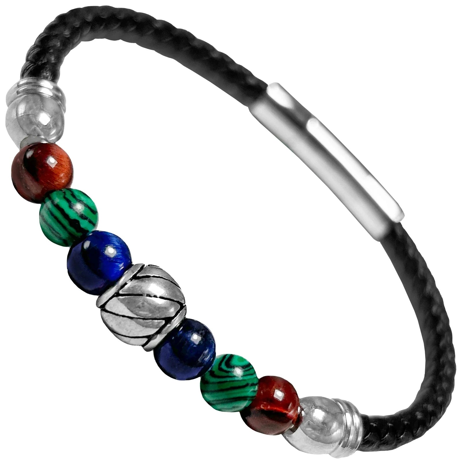 Stainless Steel Bead & Leather Bracelet