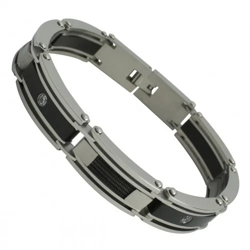 Stainless Steel Bracelet w/ PVD Coating and CZ Accents