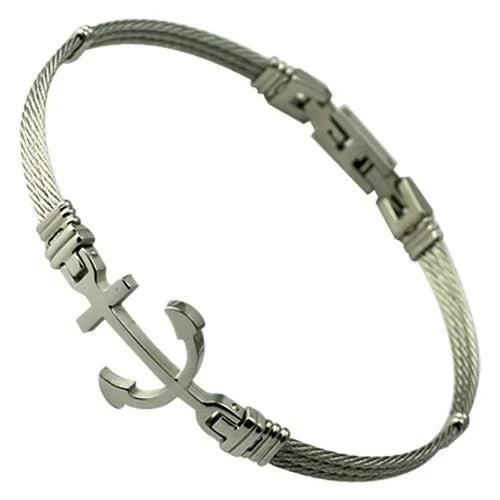 Stainless Steel Cable Bracelet w/ Anchor