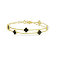 Sterling Silver Clover Double Chain Bracelet, Gold Plated