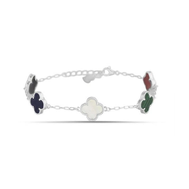 Sterling Silver Clover Multi Stone Bracelet