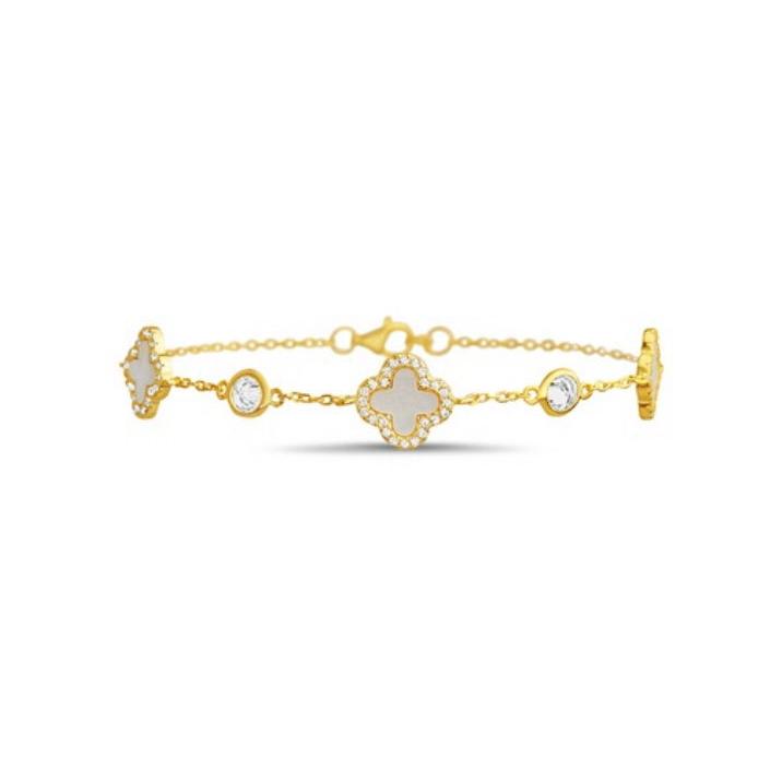 Sterling Silver & Mother of Pearl Clover Bracelet, Gold Plated