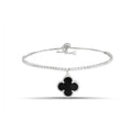 Sterling Silver Onyx Clover Tennis Chain Bracelet