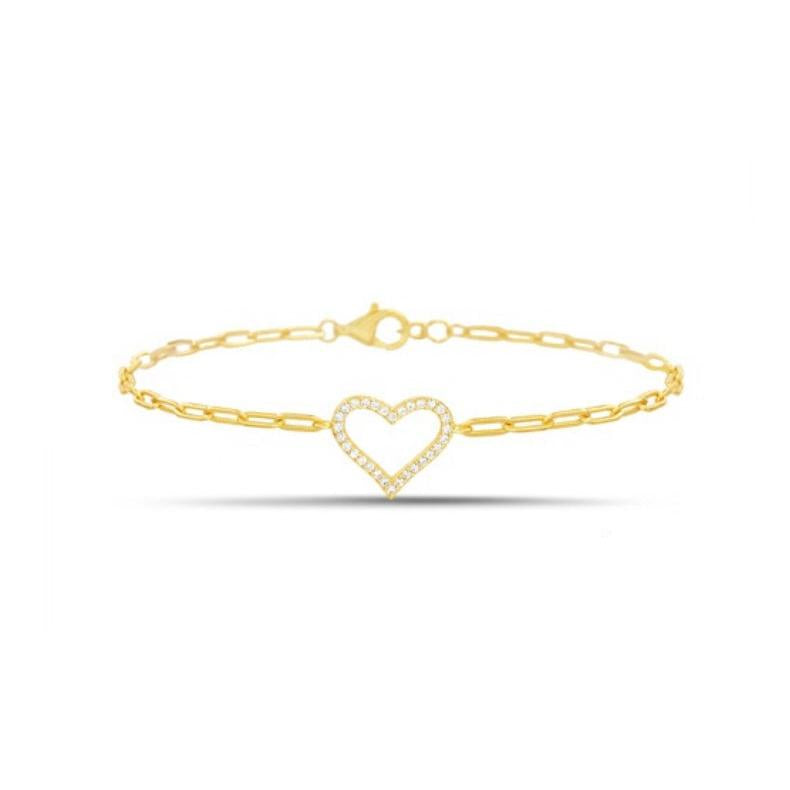 Sterling Silver Pave CZ Open Heart Bracelet, Gold Plated