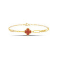 Sterling Silver & Red Coral Clover Bracelet, Gold Plated