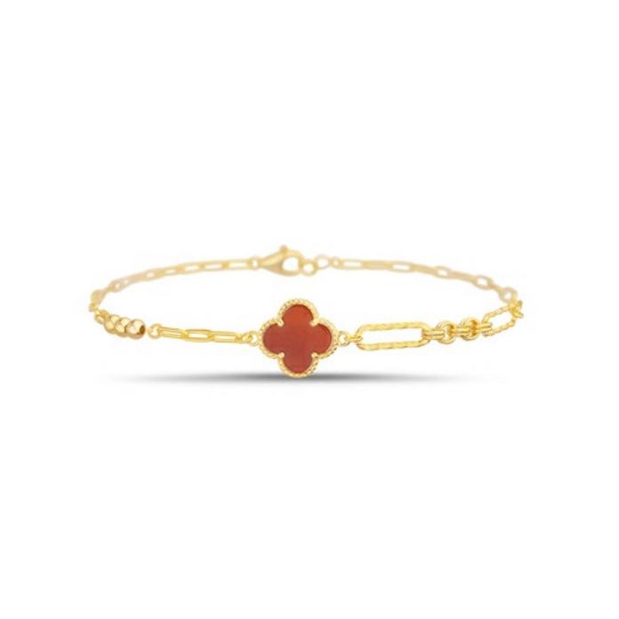Sterling Silver & Red Coral Clover Bracelet, Gold Plated
