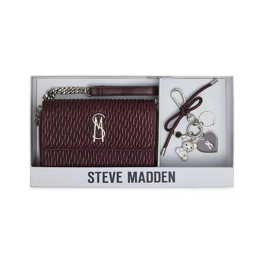 Steve Madden Carina Crossbody Wallet Boxed Gift Set, Merlot