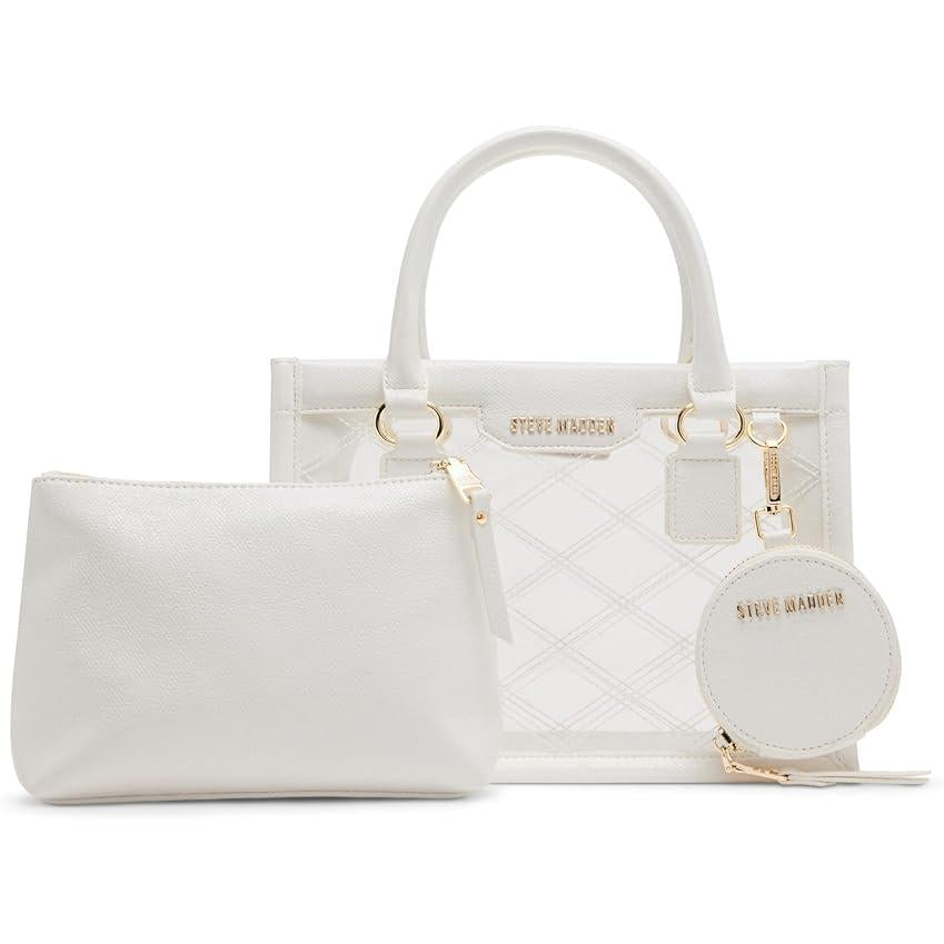 Steve Madden Celene Tote Set, White / Clear